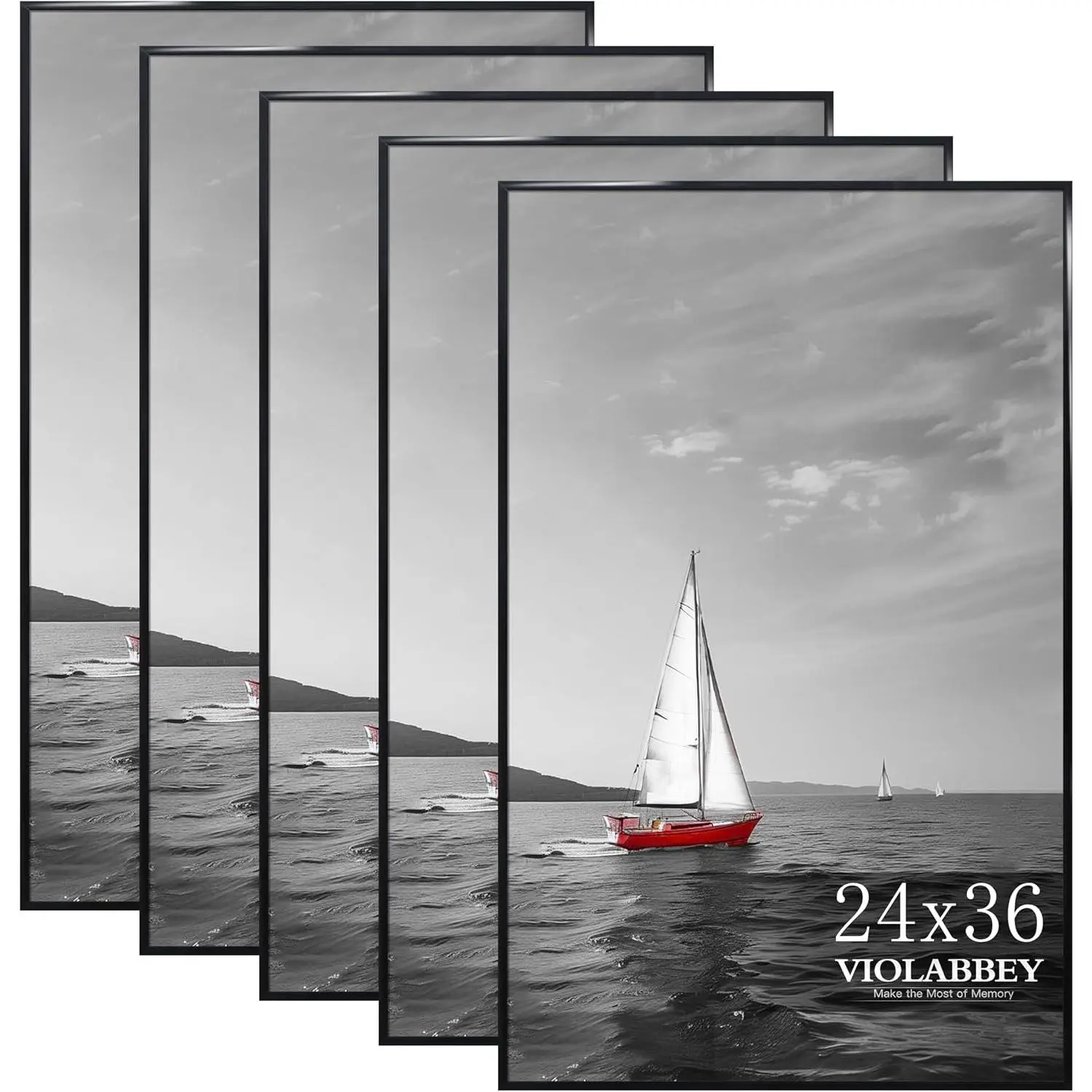 24x36 Poster Frame Set of 5, Black, Gallery Wall Frame |   24x36 Frame for Wall Mounting Vertically or Horizontally, Slide-In Strips