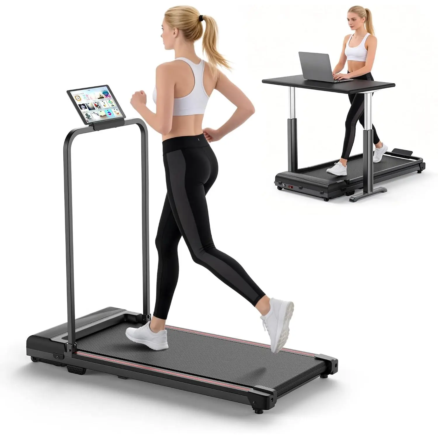 Walking Pad Treadmill for Home - Foldable Treadmills with Handle Bar Mini Portable Walk Pads Under Desk Small Spaces Compact Folding Electric Treadmills Office Walking and Running Machine