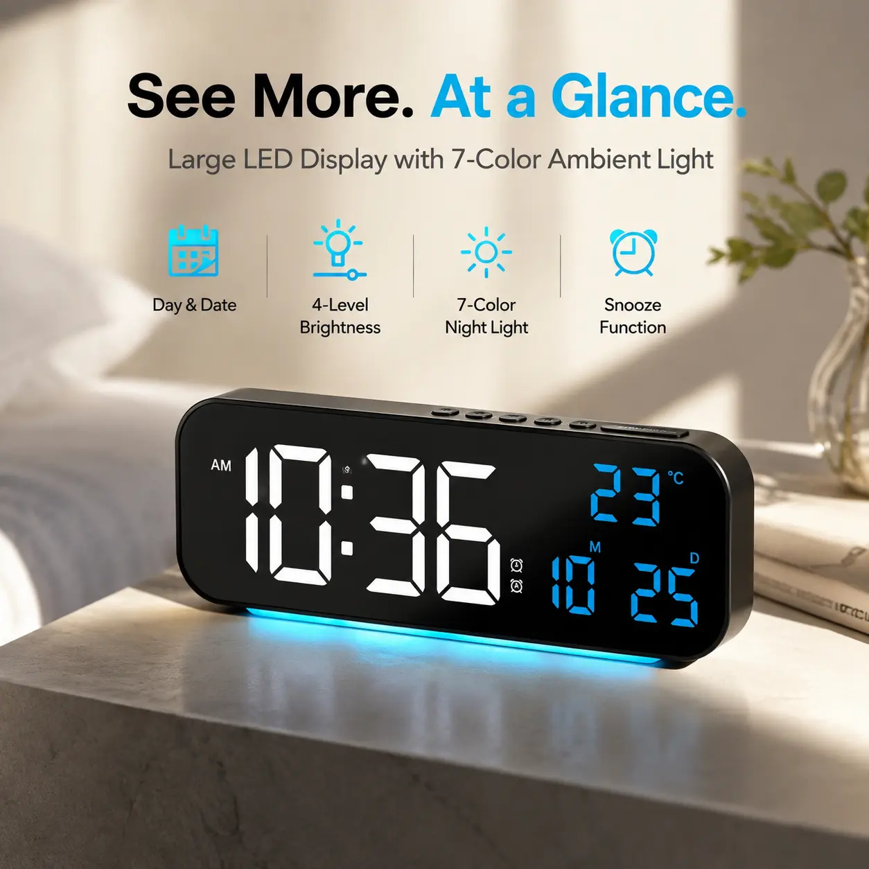 LED Digital Clock, Clock With Temperature, 1 Count Multifunctional Date and Temperature Display Desktop Clock, Digital Alarm Clocks, Decorative for Living Room, Bedroom and Office-YY2