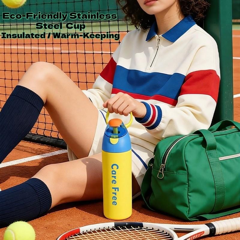 1 Pack 700ml Stylish Cute Stainless Steel Sports Water Bottle Vacuum Insulated Hot & Cold Retention Leakproof Portable Unisex for Young Sports People Home Outdoor Gym Travel Camping