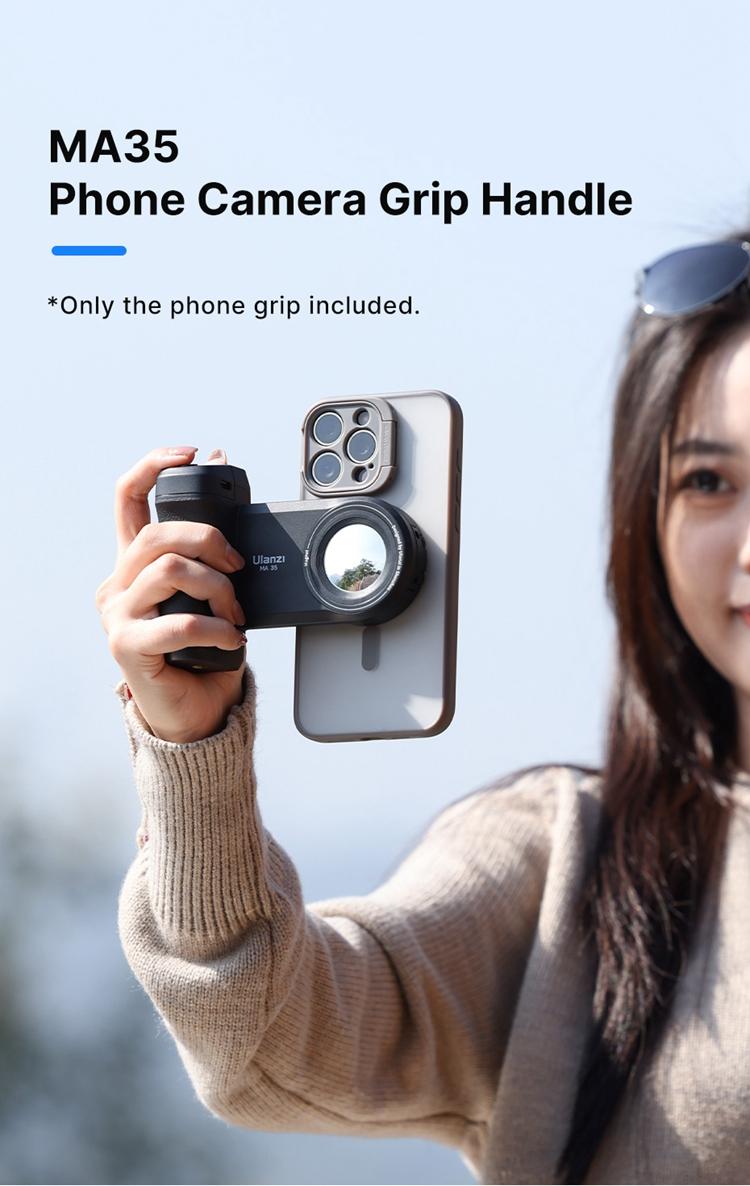 ULANZI Selfie Phone Tripod Mount MA35, 2-in-1 Magnetic & Phone Clip Camera Grip Handle Holder with Detachable Remote Shutter with Cold Shoe Adapter for Smartphone Video Shooting