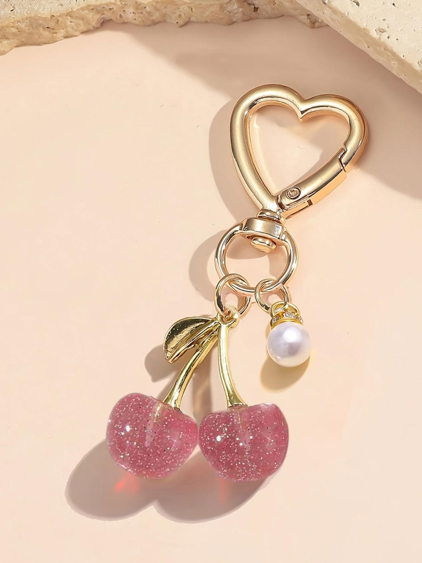 Cute Aesthetic Glitter Cherry Design Bag Charm, Stylish Playful Charm ...