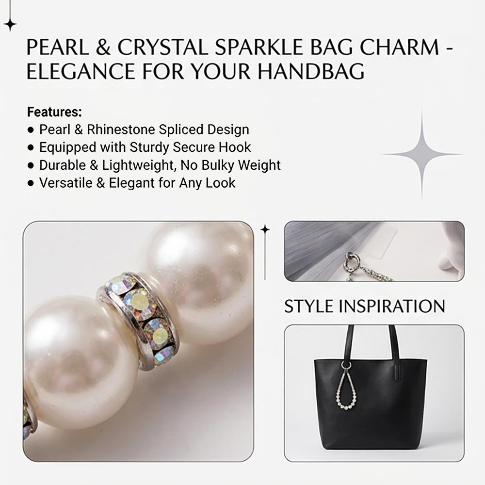 Luxury Pearl & Rhinestone Bag Charm, Sparkling Crystal Faux Pearl Handbag Pendant, Aesthetic Phone Wristlet Keychain Accessory, Perfect Birthday Christmas Valentine's Day Gift for Women Girls, Trendy Bag Decor for Tote Backpack