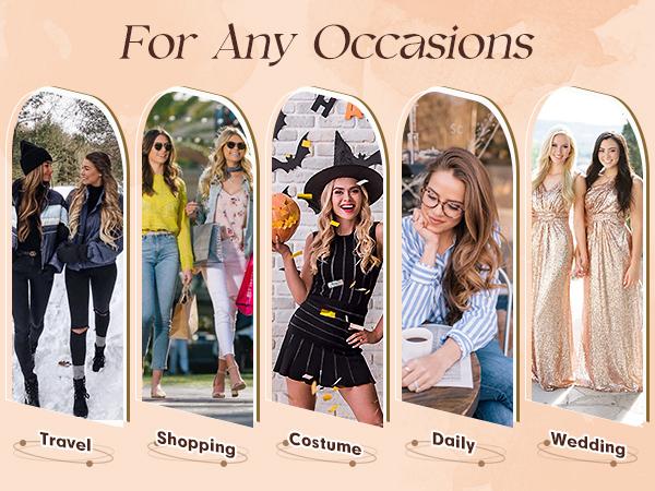 FESHFEN Clip in Hair Extensions - 4 PCS Long Wavy Thick Clip in Hairpieces Full Head Natural Soft Synthetic Hair Extension for Women