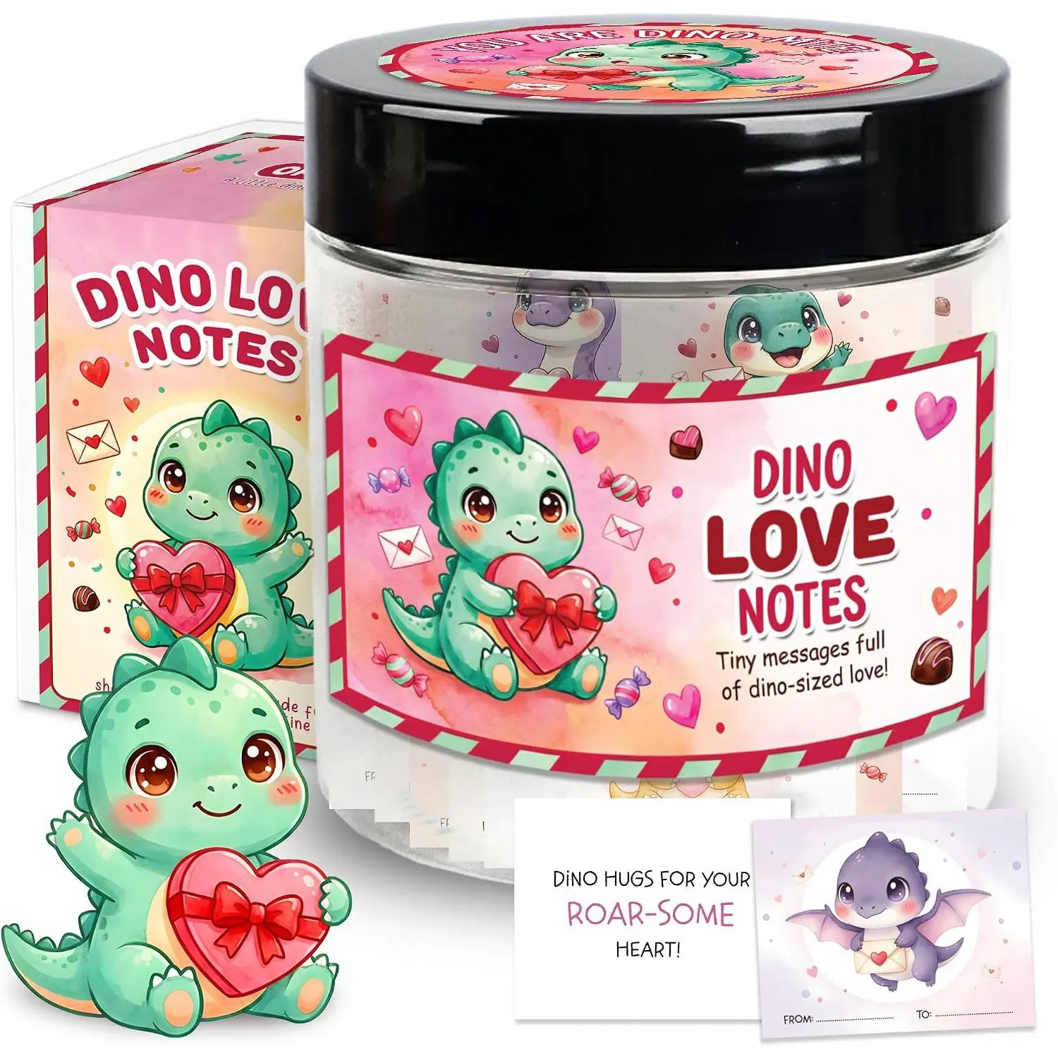 Dino Love Notes Jar with 100 Cards, Funny Valentine’s Day Cards For  School, Cute Funny Dino Valentine Exchange Cards, Valentines Day Gifts for  Clasroom Students  Daughter Son