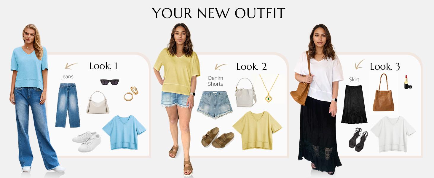 Cicy Bell Women's Summer V Neck T Shirts Casual Short Sleeve Flowy Tops Cute Loose Fit Basic Tees Premium Blend Fabric Flattering V Neckline