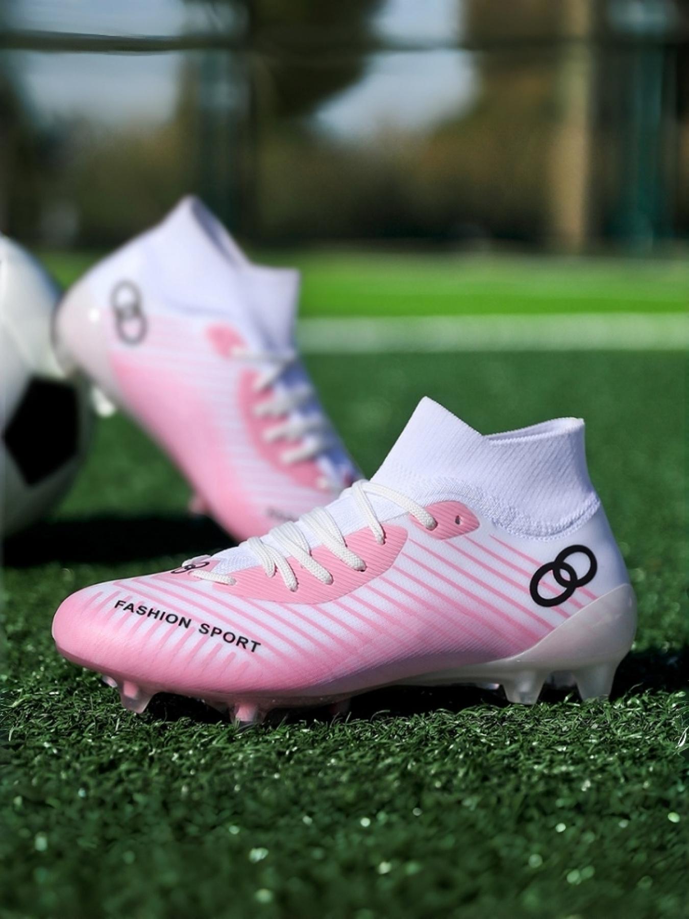 1 Pair Unisex Professional High Top Sock Football Match Shoes Soft Lining Lightweight Breathable Rubber Grip Outsole For Natural Grass