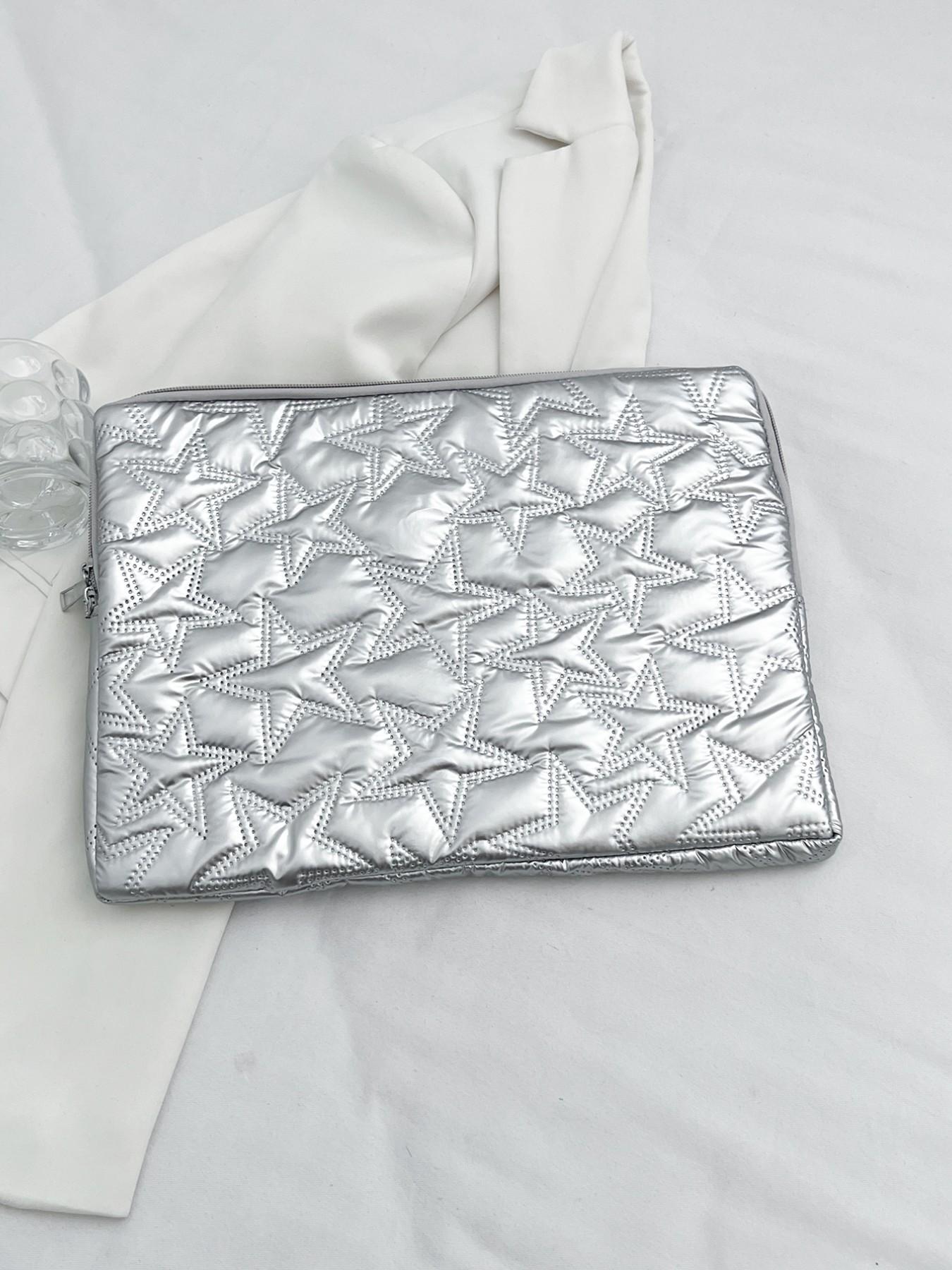 Star Pattern Laptop Backpack, Silver Color Five-Point Star Design, Multi-Size Notebook Case, Ideal for Teachers and Students