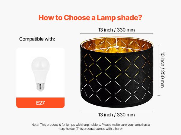 VEVOR Drum Lamp Shade 2 Set, 13 in Topx 13 in Bottomx 10 in High, Medium Drum Lampshade with Harp, Replacement Lamp Shade for Table Lamps Floor Lamps Pendant Lights, Black Diamond Hollow Design