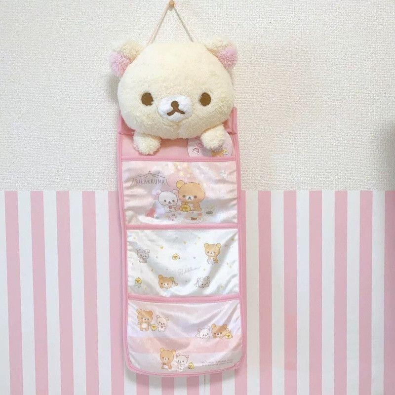 Kawaii Rilakkumas Wall Hanging Storage Bag Cartoon Rilakkumas Bear Door Hanging Bag Large Capacity Sundries Storage Bag Gift