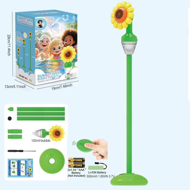 Automatic Bubble Blower Toy With Remote Control Sunflower Bubble Machine Stand Adjustable Rechargeable Bubble Maker With Lights For Outdoor Wedding Birthday Party Gift