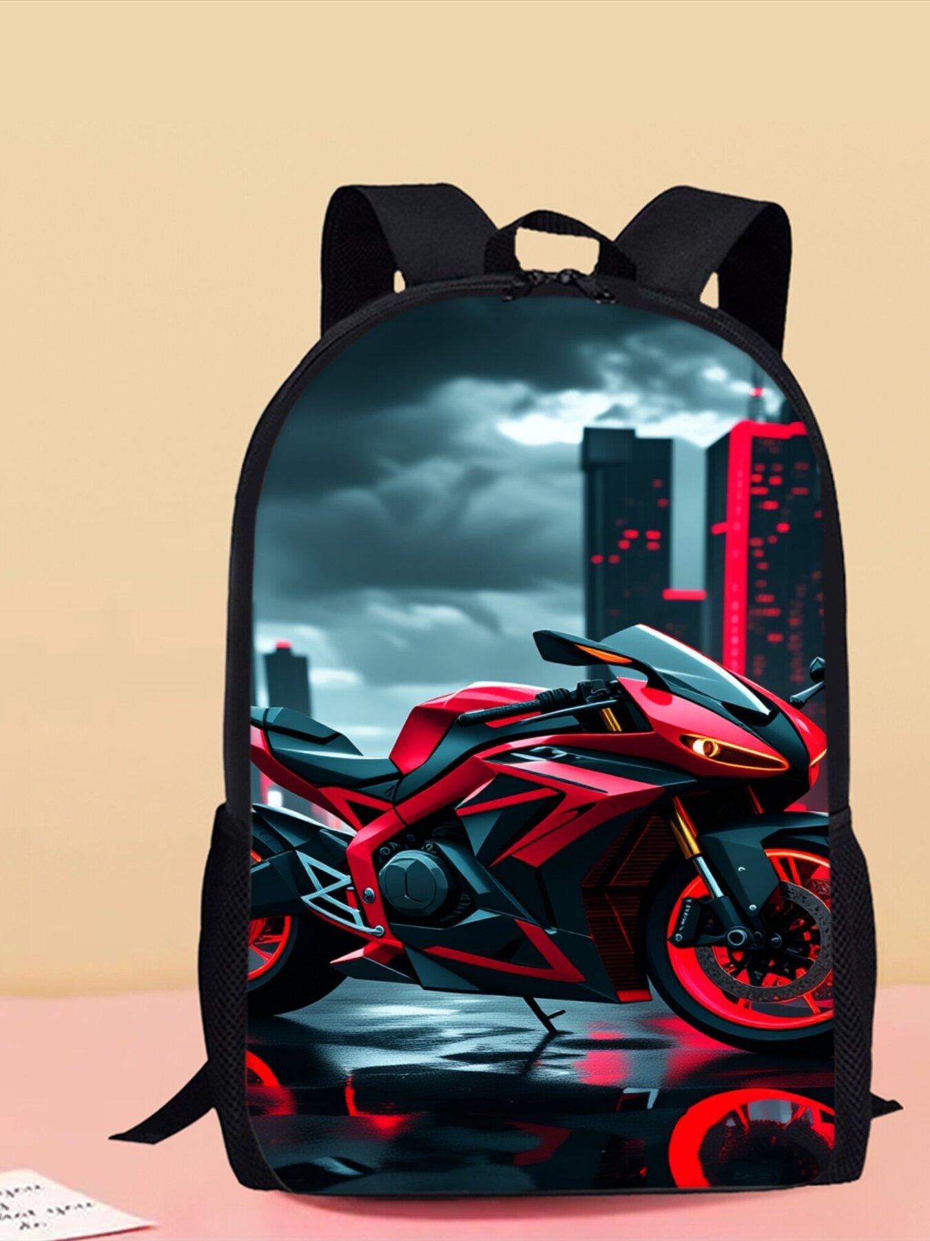 Motorcycle Pattern Print Single-Layer Backpack