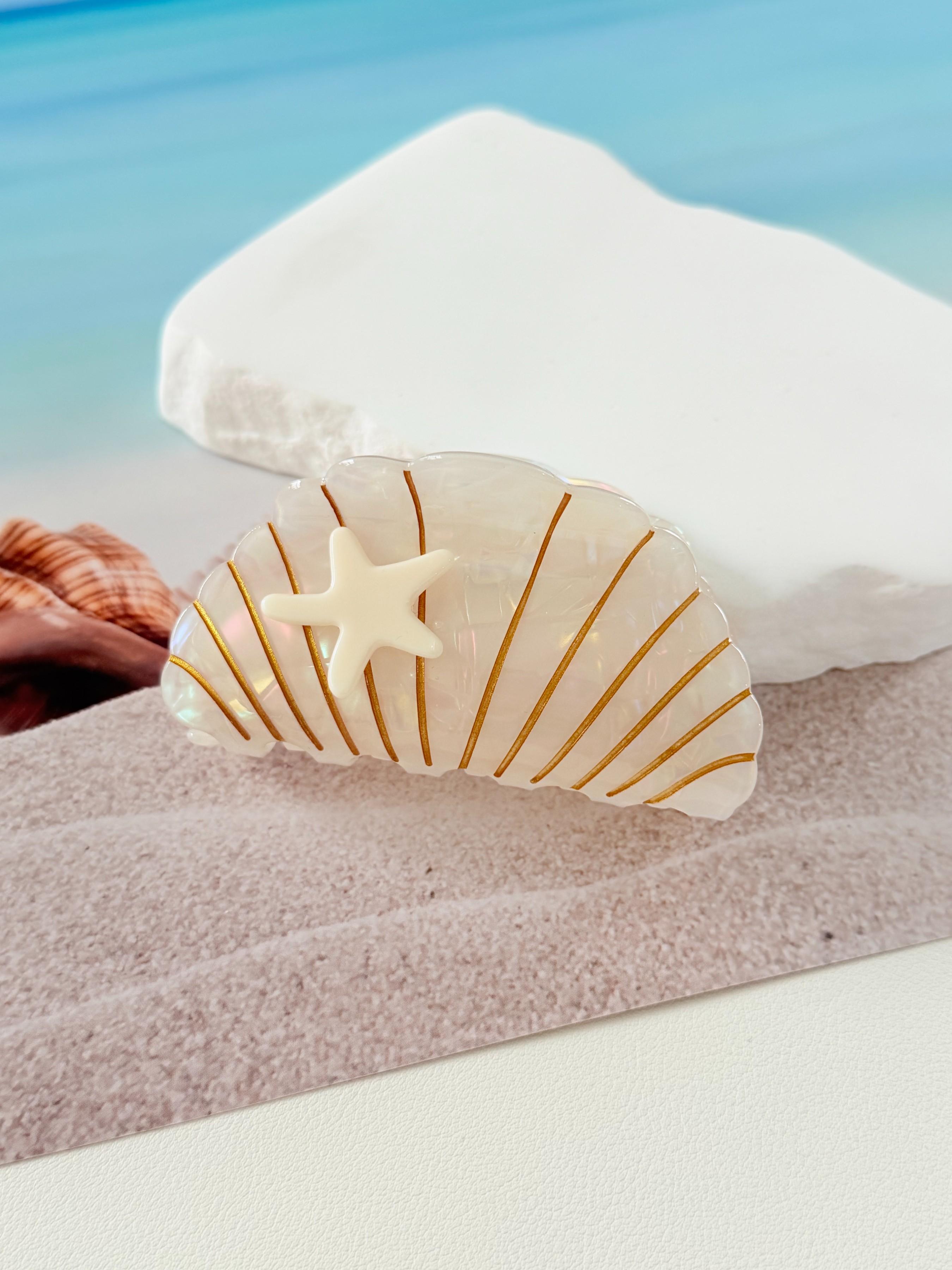 Women's Shell Starfish Hair Claw, Large High Grip Non-Damaging Hair Clip, Beach Vacation Daily Hairstyle Accessory, Summer Sand Style
