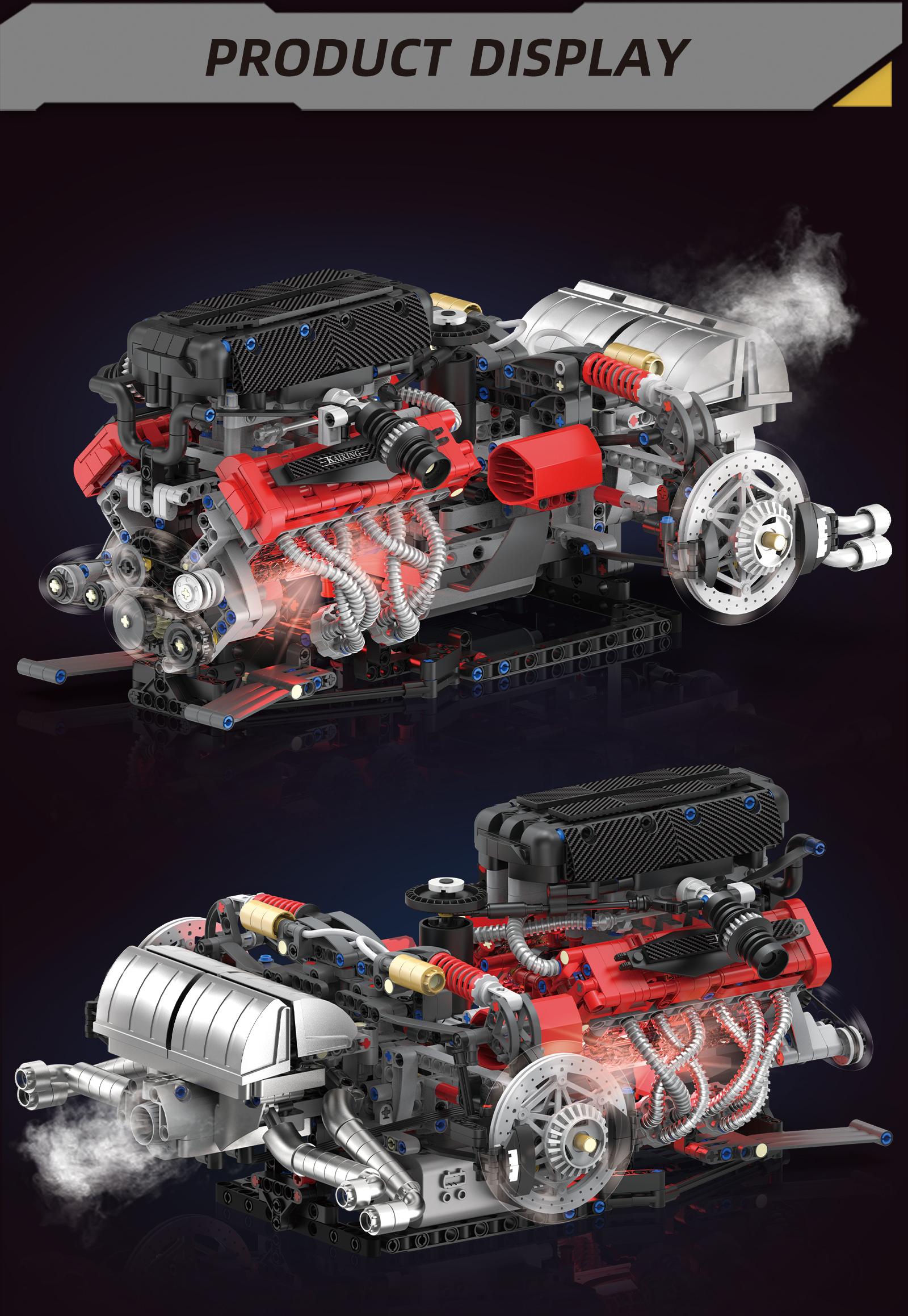 V12 Engine Assembly Kit 1610+ Pieces, LED Lighting & Spray Effect, Remote Control Electric Build Set, Stem Education Model, Ideal Gift