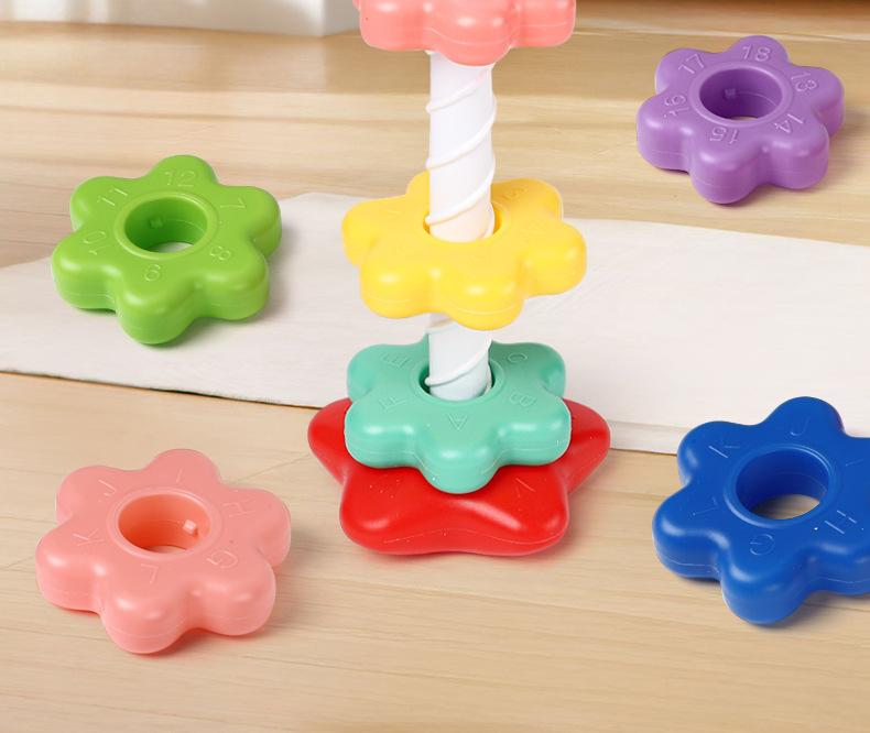 Explosive Rainbow Rotating Tower Flower Rotating Fun Stacking High Collar Early Education Puzzle Baby 6-Month Toy