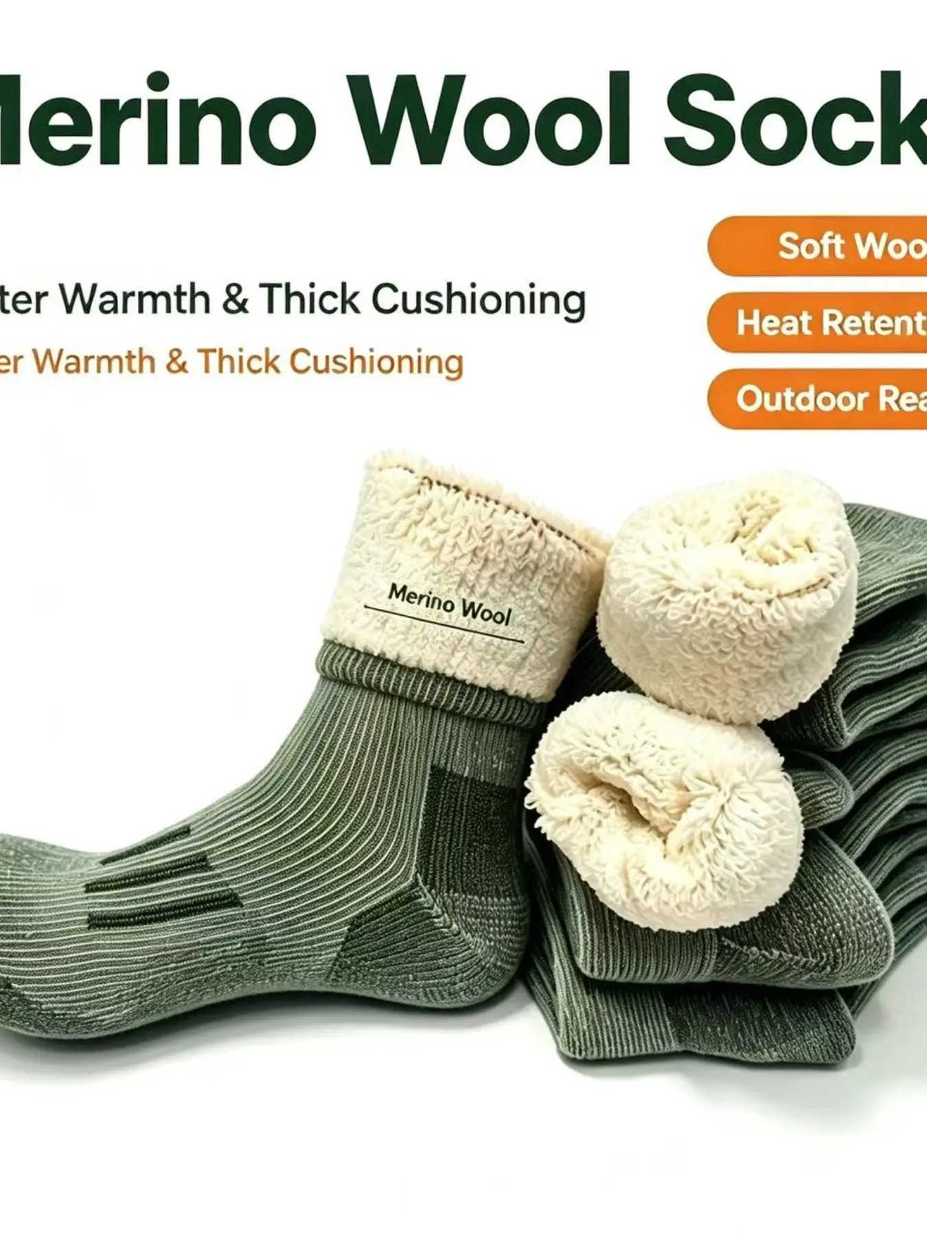 3 Pairs Military Merino Wool Socks, Extra Thick Warm Sailor Insole Socks, Slim-Fitting Crew Socks, Traditional Style, Solid Pattern, Winter Thermal Socks