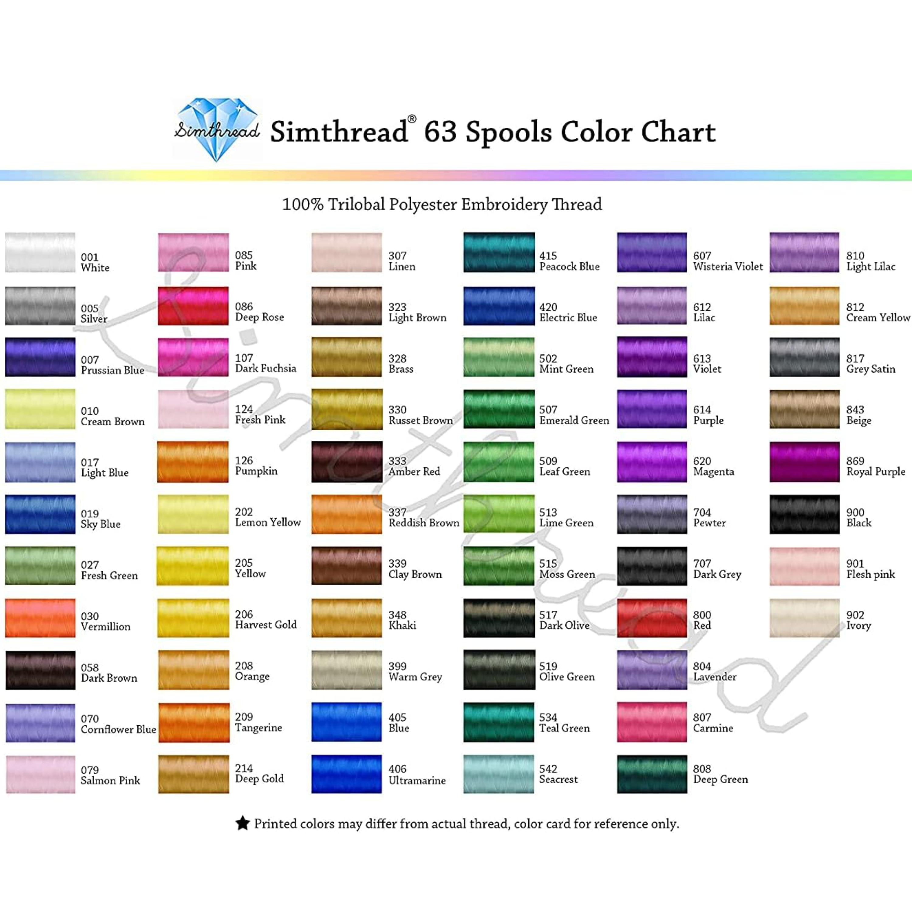 Simthread 63/40-Color German Materials Embroidery Thread Set, Stackable Plastic/Paper Box Options, 550yd 40WT Colorfast High Tenacity, Machine Friendly Sewing Craft Kit for Most Embroidery Sewing Machines