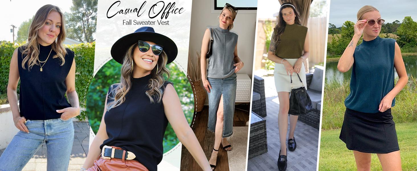 Arach&Cloz Women 2026 Wool Blended Mock Neck Sleeveless Sweater Vest Summer Business Office Knit Spring Trendy Tops SpringStatements