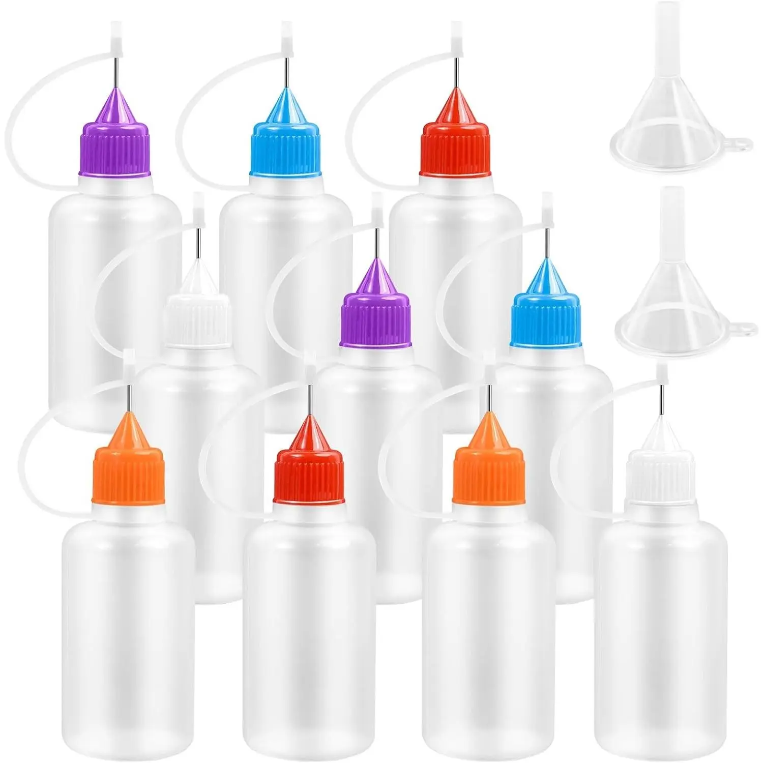 10 PCS 30ML/1 OZ Refillable Precision Needle Tip Squeeze Glue Bottles with 2 Mini Funnels, Plastic Applicator Bottles for DIY Paint Paper Quilling Craft Glue Ink Liquid