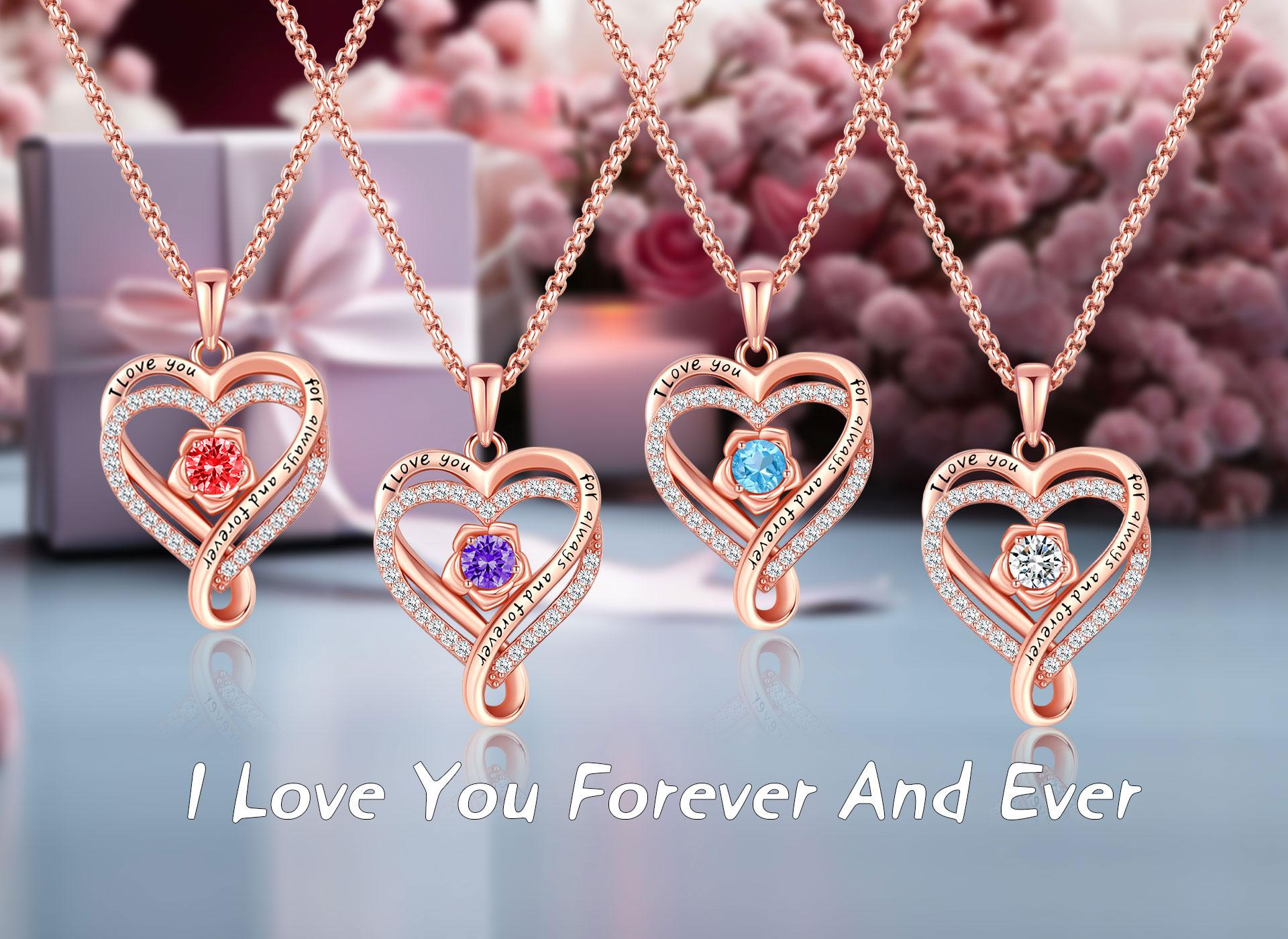 DRINSPER Elegant Birthstone Heart Necklace, Sparkly Rose Gold Heart Necklace, Trendy Necklace Fashion Matching Jewelry Accessories, Artificial Cubic Zirconia Decor, Cute Birthday Gift for Mom for Girlfriend for Women