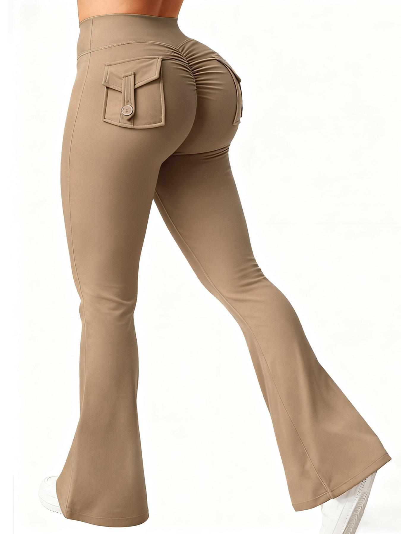 Women's High Waisted Tight Fit Flare Pants with Pockets, V-Shape Waist Design, Butt Lifting Yoga Pants, Casual Fall Winter Workout Wear, Flared Yoga Bottoms, Gym Sportswear Bottoms