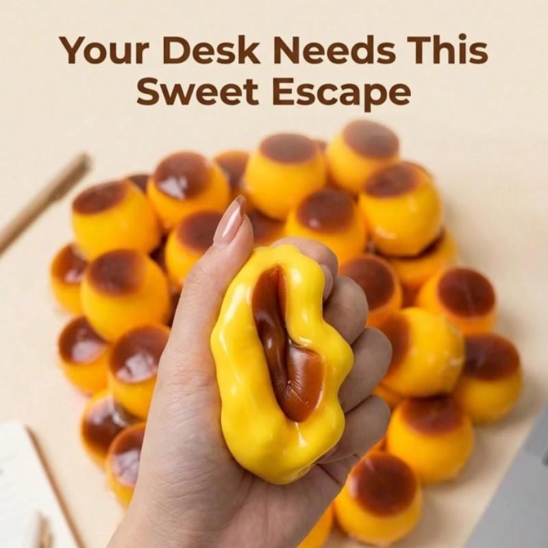 Non-Rebound Slow Rising Caramel Pudding Stress Ball, Soft Crispy Bead Filled Silicone Squeeze Toy, Squishy Fidgets, Anxiety Relief & Party Favors, Crunchy Pudding Squishy, Squishy Stress Balls
