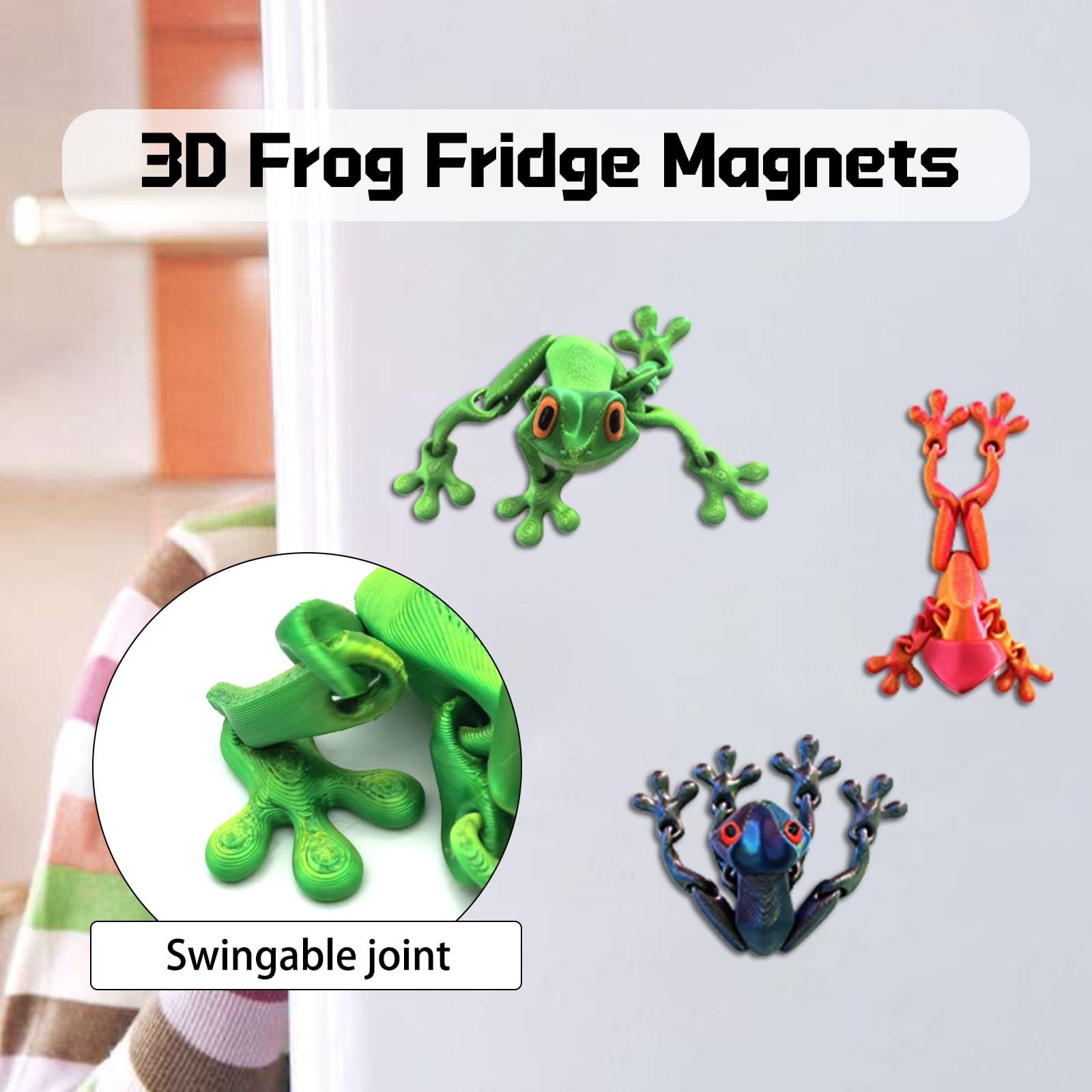 4pcs 3D Printed Magnetic Frog Refrigerator Magnets, Realistic Frogs Fridge Magnet Funny 3D-Printed Animals Decor for Home Office Whiteboard