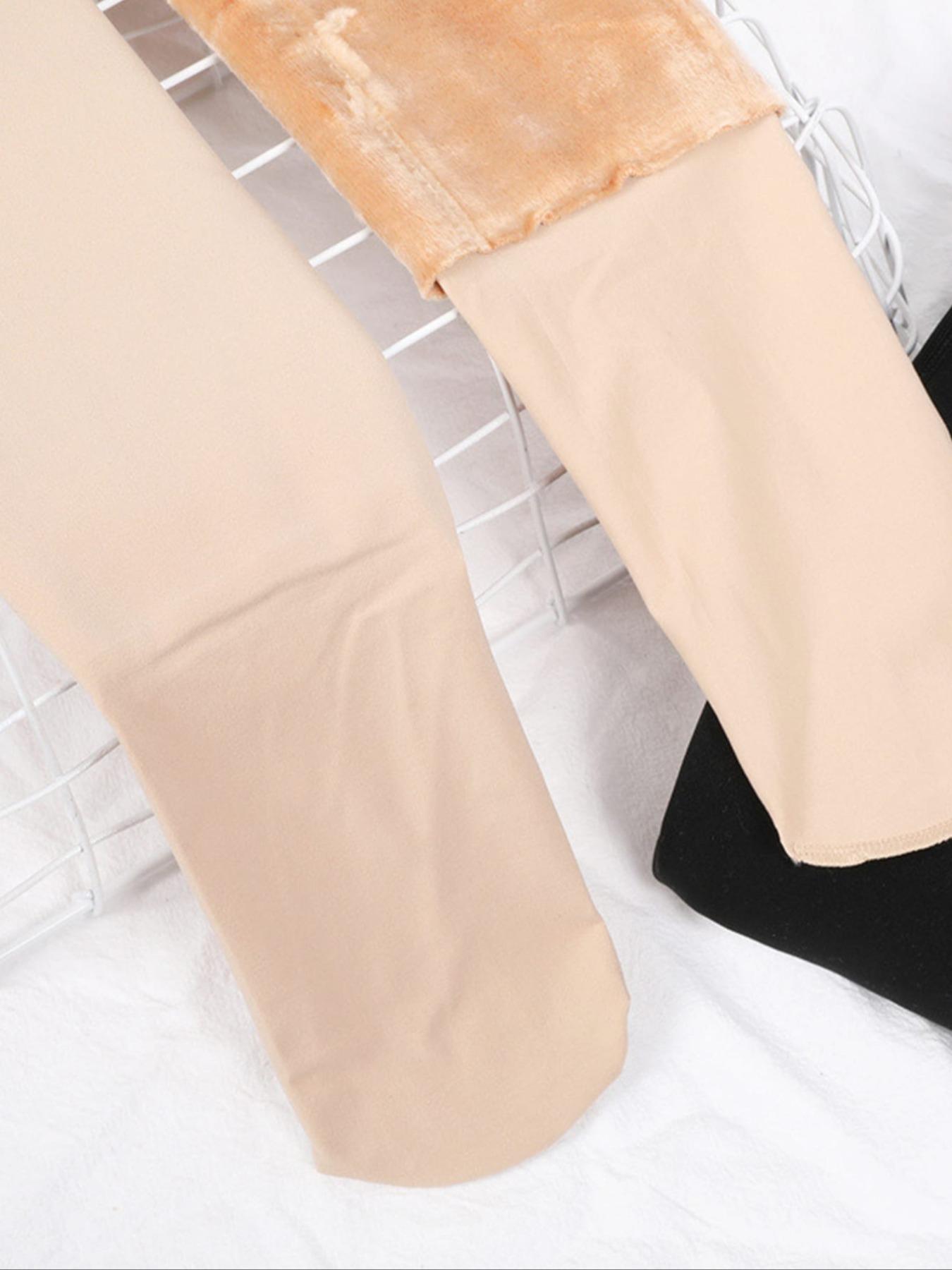 Women's Skin Tone Faux Fur Lined Tight Stocking, Fall & Winter Warmth, Casual Drop Waist Design, Perfect for Cold Weather
