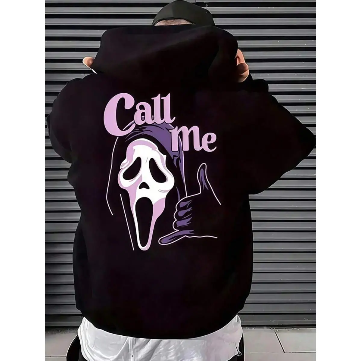 Dark Ghost Face "Call Me" Print Hoodie -Cool Purple Tone Oversized Loose Unisex Streetwear Top