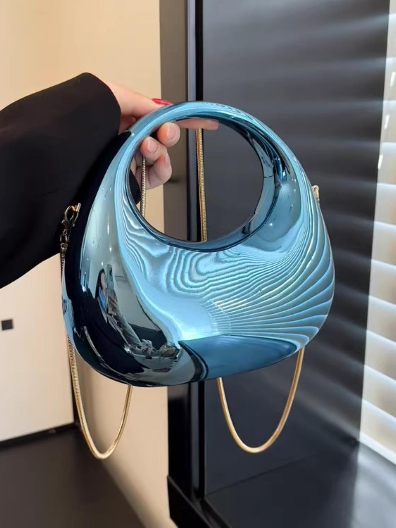 Sweet Cool Mini Acrylic Bag, Design Sensible Small Wallet, Single Shoulder Crossbody Chain Coin Accessory, Candy Color Shell Glossy Moon Box Party Handbag