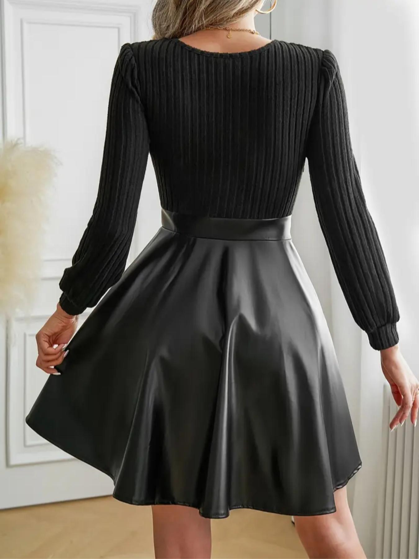 New European Style Casual Women's Patchwork A-Line Dress, Elegant Long Sleeve Maxi Dress, Perfect for Spring & Fall Seasons