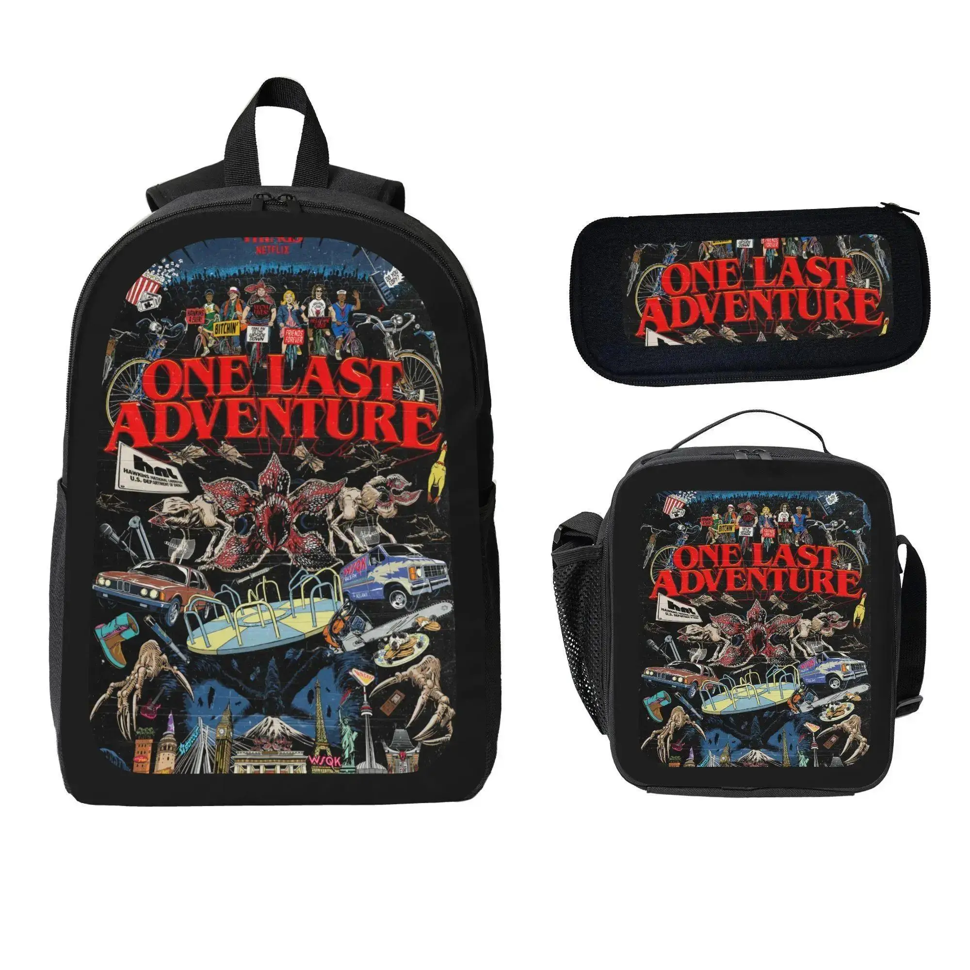 Stranger Things x Netflix 3-Piece Retro Sci-Fi Backpack Set, Casual Unisex Teen School Travel Bag with Bold Prints, A4 Laptop Fit, Multiple Pockets + Pencil Case + Lunch Bag