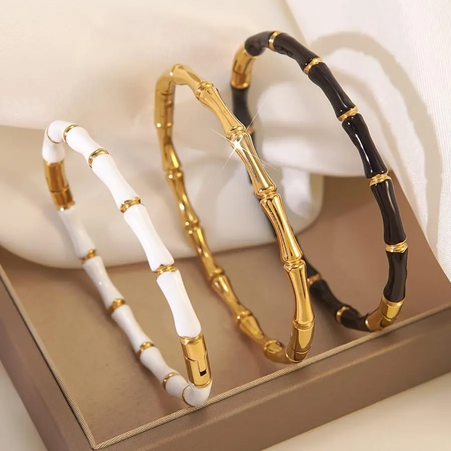 [High-quality | Luxury] 3pcs Set High-quality Luxury Designer Bangle Bracelet | 304 Stainless Steel Bamboo Rayon | Simple Style, Not Easy to Fade, Black and White Enamel | Men's and Women's Fashionable Cuff Accessories