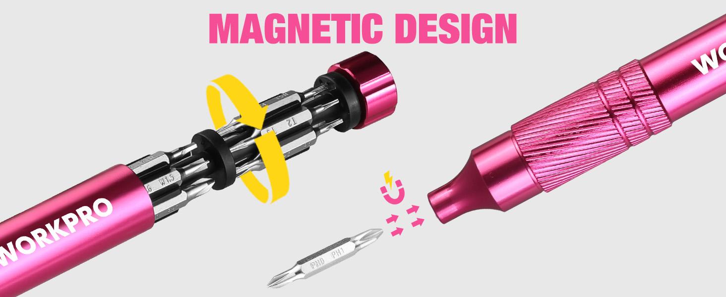#backtoschool WORKPRO 24-in-1 Precision Screwdriver Sets, Pen Style Manual Screwdriver, 24 counts Tough S2 Steel Small Screwdriver Bits, Ideal for Eyeglass, Watch, Laptop, Phone, Jewelry and Electronic, Pink