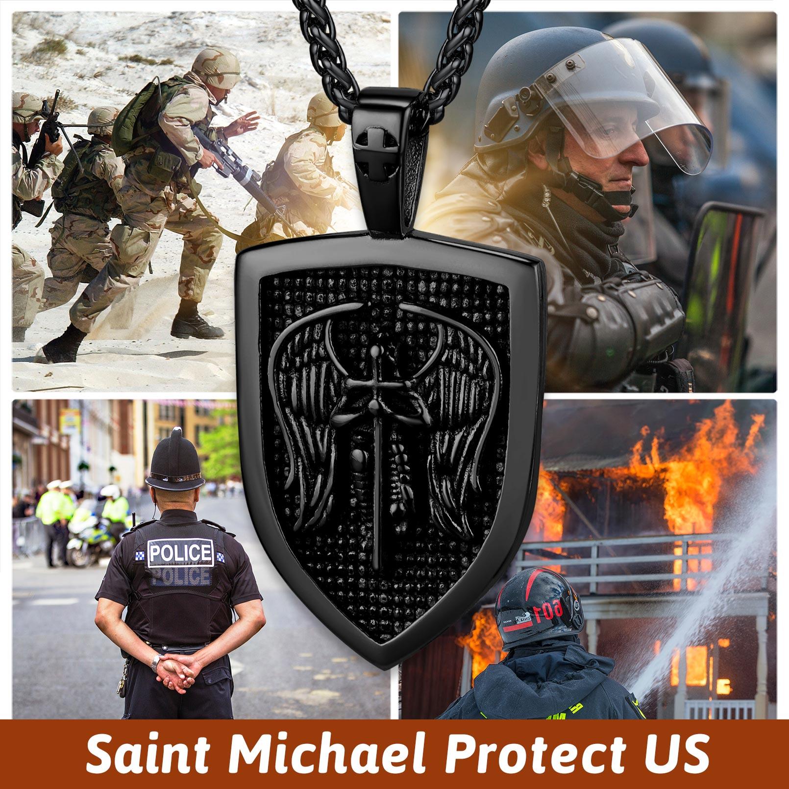 FaithHeart Shield Archangel St. Michael Protection Necklace Stainless Steel Perfect Gift