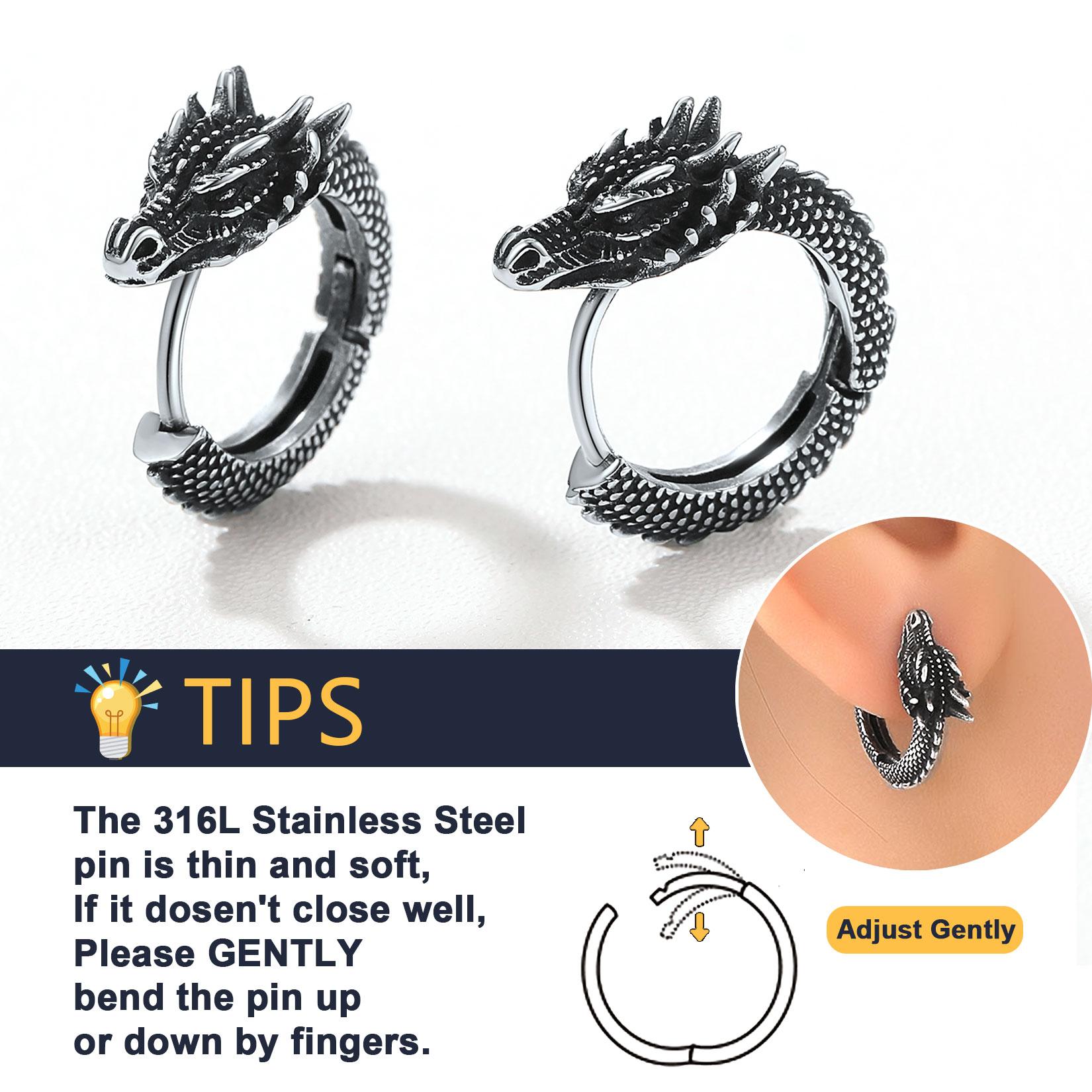 FaithHeart Dragon Hoop Earrings For Unisex Stainless Steel