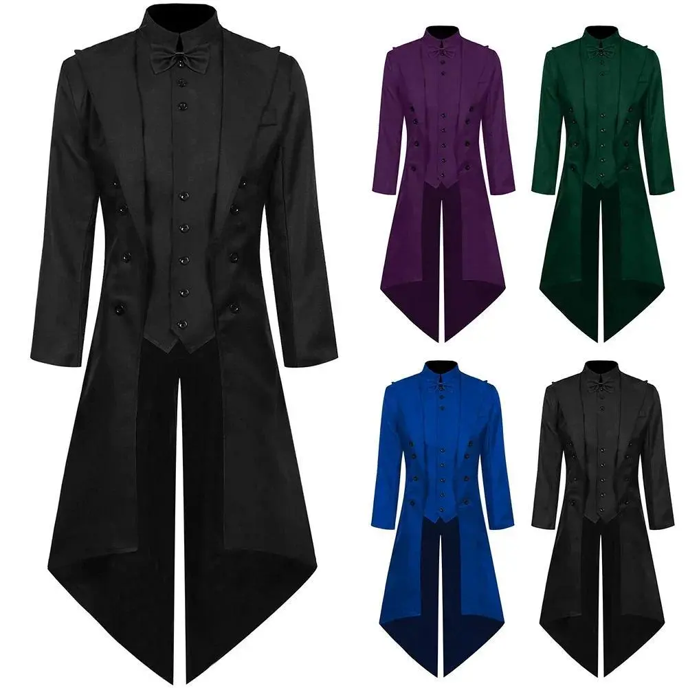 Mens Halloween Tailcoat Gothic Victorian Tailcoat Jacket Steampunk Medieval Cosplay Costume Coats Retro Party Men's Jackets