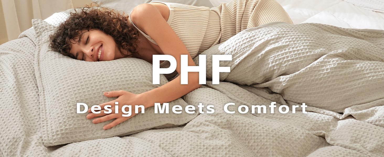 PHF Waffle Weave Duvet Cover Set, 3 counts/set Ultra Soft Comforter Cover for All Season,  Breathable Durable with 2 Pillow Shams Bedding Collection, Gifts