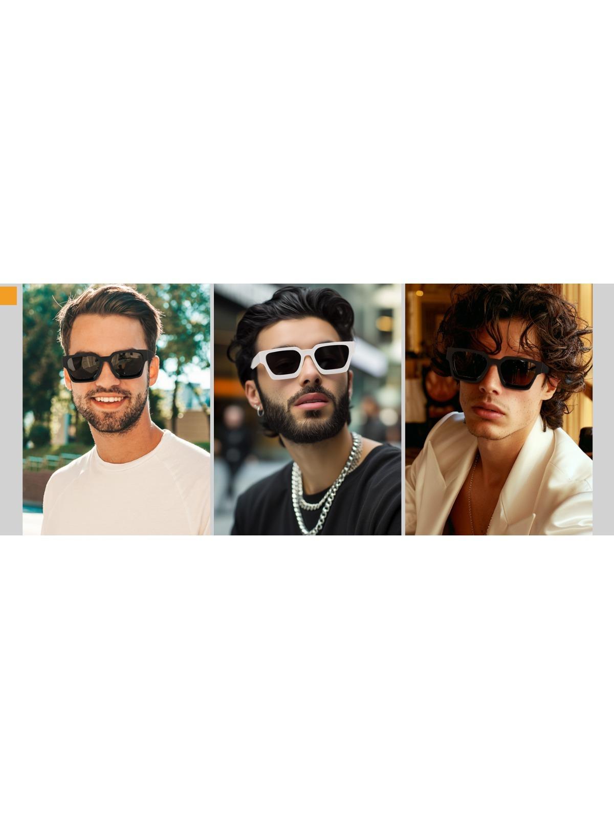 FEISEDY Retro 90s Square Sunglasses for Women Men Trendy Chunky Rectangle Sunglasses UV400 Protection B2385