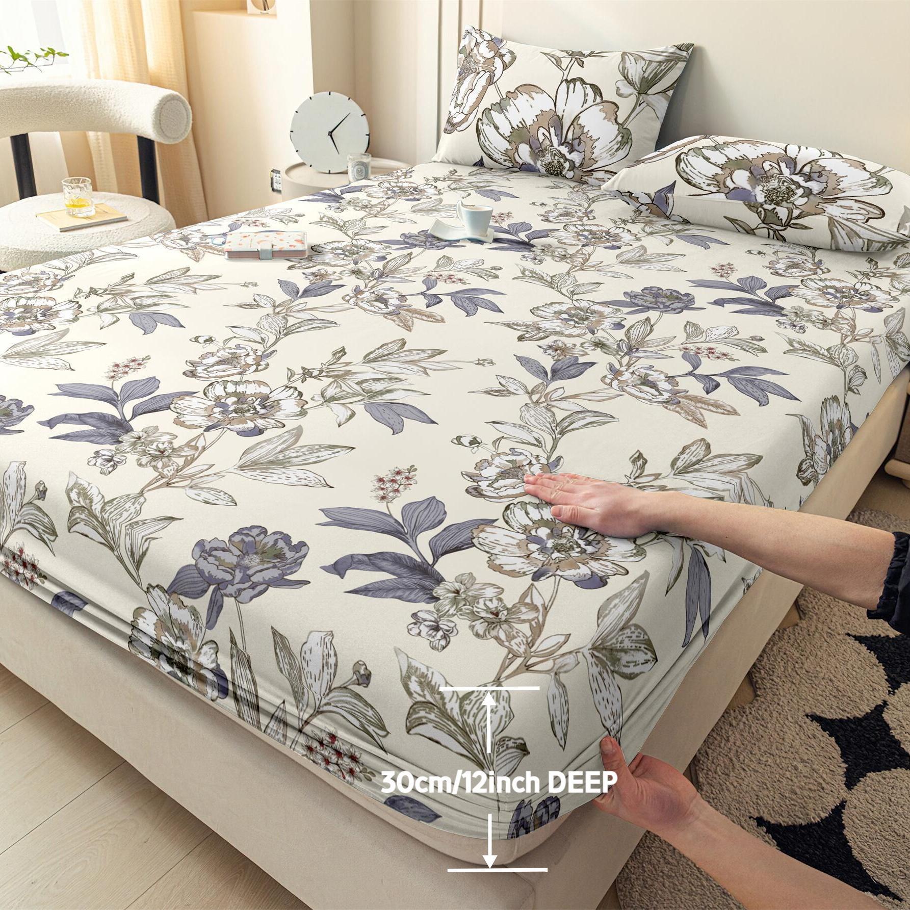 Floral Pattern Bedding Set, 3 Counts/set Including 1 Count Fitted Sheet & 2 Counts Pillowcase without Filler, Soft Comfortable Bedding Set for Bedroom, Decorative Bedsheet Sets