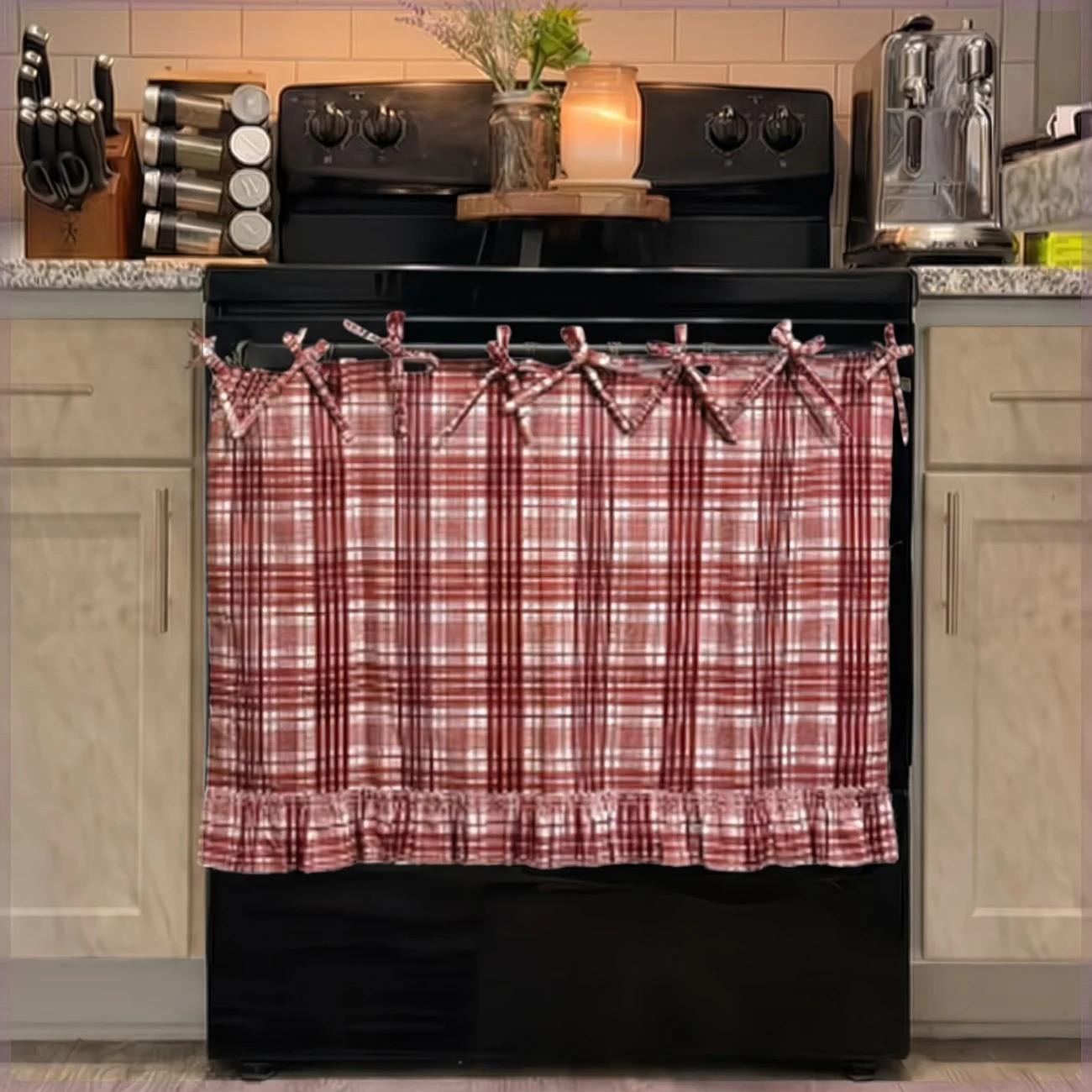 Handmade Kitchen Apron Curtain, Tie-Top Design, Heat Resistant, Easy Installation, Farmhouse Style, Covers Oven, Dishwasher, Washer