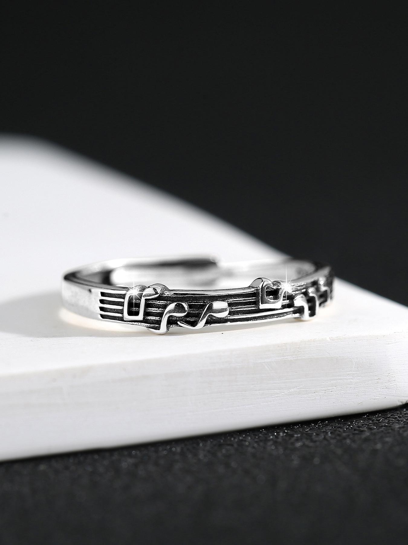 Creative Music Note S925 Silver Ring, Vintage Musical Staff Design, Adjustable Couple Finger Ring, Perfect Gift for Lovers