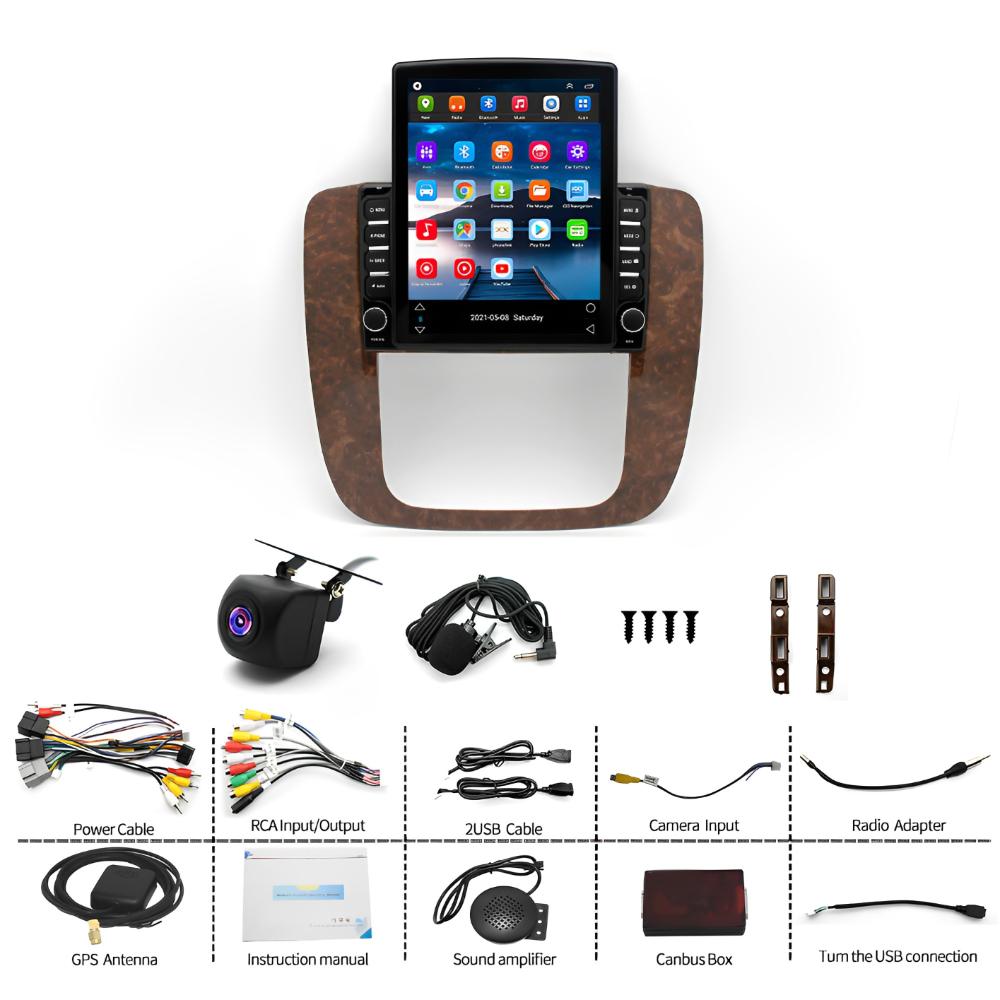 9.7" Stereo for 2006–2014 Chevy GMC (Peach Wood) with Android 13 Car – Wireless CarPlay/Android Auto, AHD Backup Camera, Mic, 2+32GB with GPS bluetooth
