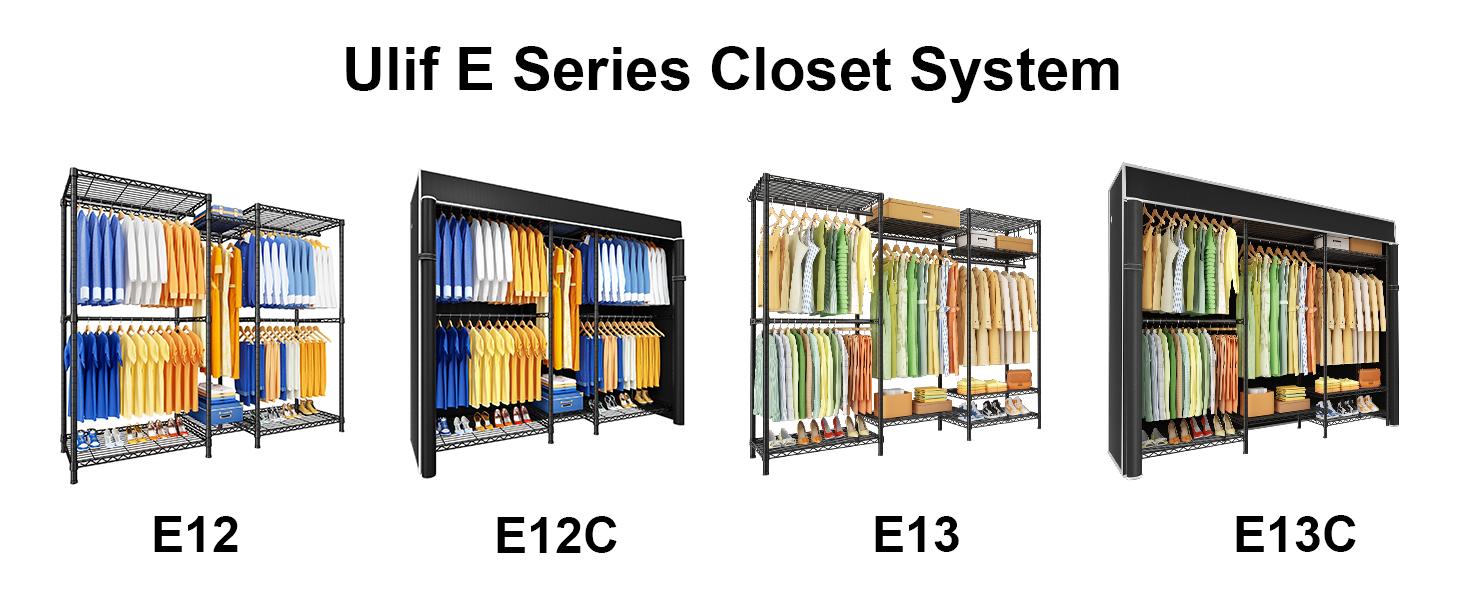 Ulif Heavy Duty Closet Organization System, Freestanding Clothes Rack, Adjustable, 63"W x 16"D x 77"H, 960 lbs Weight Capacity, with Dust Cover, Black