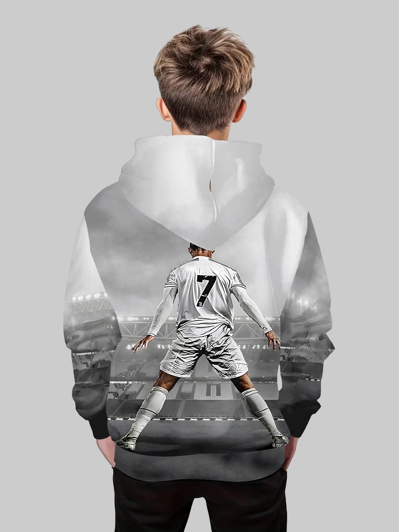 Teenage Football Jersey with Player Graphics, Casual Fitted Sportswear for Fall & Winter, Durable Random Print Design, Sports Clothing