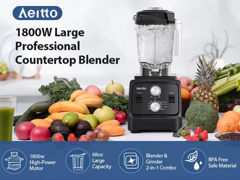 AEITTO 2-in-1 Blender & Grinder Combo - 1800W Highest Power Motor, 68oz. Jar, 28oz. Grinding Cup, BPA-Free, Automatic Cleaning, Dishwasher Safe, Anti-Slip Ft., Blender for Smoothies, Ice Crush, Blending,home essentials