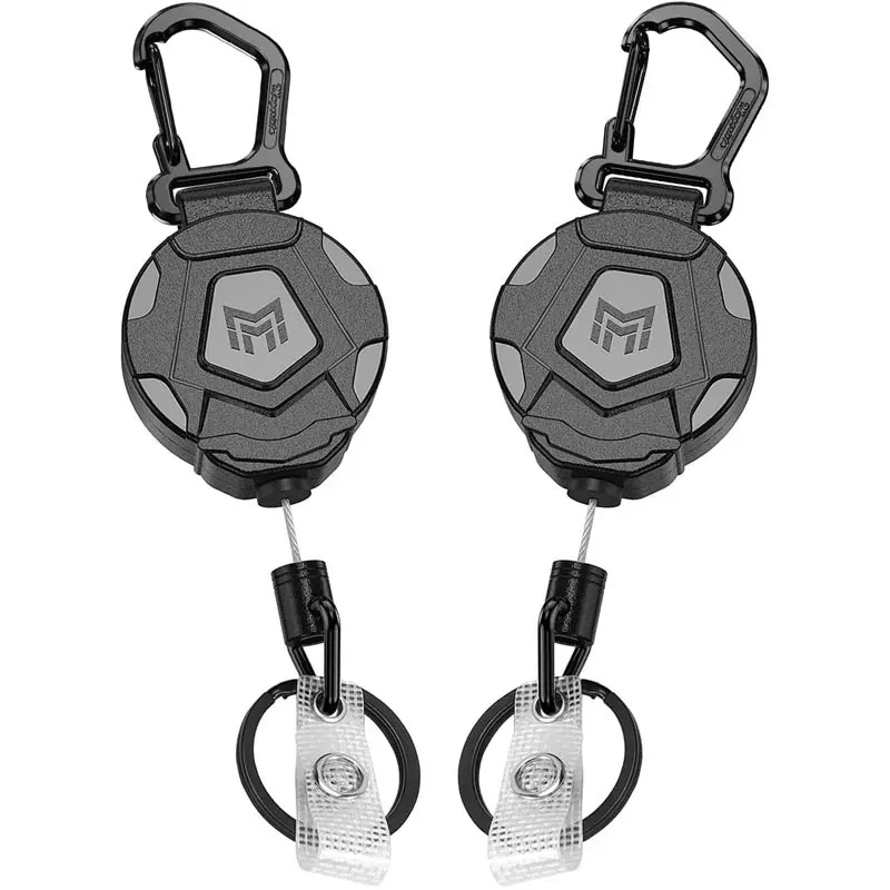 2 Pack Heavy Duty Retractable Keychain, Tactical Carabiner Badge Reel with 31.5 Inch Steel Wire Cord, Anti-Lost Anti-Theft Retractable ID Badge Holder Key Ring, Multifunctional Keychain for Outdoor Camping Backpack Gear
