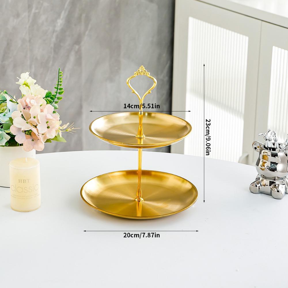 Stainless Steel Multi-layer Cupcake Stand, Home Double-layer Fruit Tray & Snack Serving Platter for Living Room Coffee Table