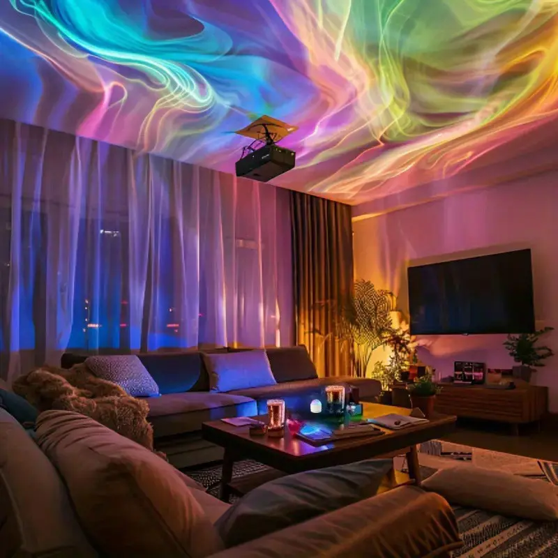 Aurora, Water Ripple and Sky Projector Light, 1/2 Counts USB Rechargeable 16-color LED Projector Lamp with Remote Control, Northern Lights Ambient Ceiling Light, Ceiling Projection Lamp for Room Decor, Party Lighting Decoration, Decorative Led Light