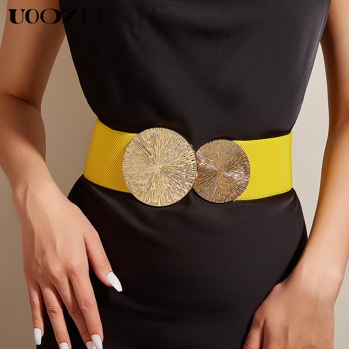 Fashionable European and American style belt for women to decorate coats and dresses, belts to tighten waist, elastic waistband for suits, wide Waist width 2.35inch, length 27inch, suitable for waist circumference 27~31.5inch Modern Buckles SpringStatemen